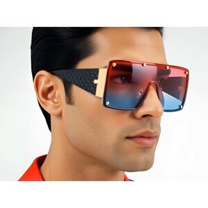 Shield Sunglasses Oversized Rimless Pink Blue Gradient Lens Fashion Women Female